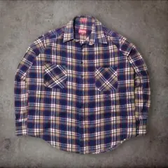 【希少】80s Coleman エジプト製 薄手 プリントネルシャツ 紺 Lのサムネイル