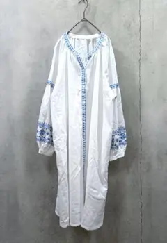 美品 SMILE LAND スマイルランド◆麻混 シャツワンピース 刺繍 4L