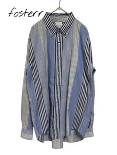 fosterr【美品】長袖シャツ　トップス　ストライプ　ブルー　ホワイト　M