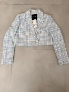 ZARA 水色ツイード ダブルブレストジャケット