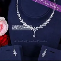 2点セット 全キュービックジルコニア ネックレス＆ピアス (イヤリング) 結婚式