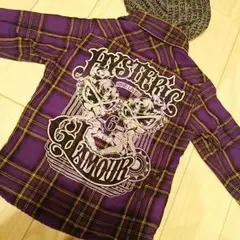 ヒスミニフード付きチェックシャツ新品100