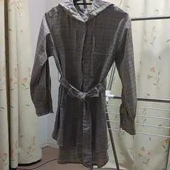 フード付き コート ワンピース チュニック チェック