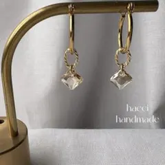 #472 スワロフスキー　ゴールデンシャドウクリスタル　フープピアス/イヤリング