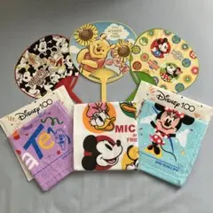 Disney 100 キャラクタータオル3枚とミニうちわ3枚セット