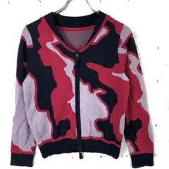 00’s Y2K 平成古着 カラーカモ 迷彩柄 ダブルジップ ニットジャケット