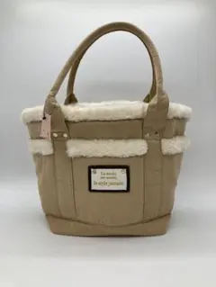 ファー付きベージュトートバッグ