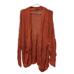 カーディガン【Ｌ】透かし編み オレンジ トップス おしゃれ服 ヴィンテージ