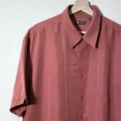 【centro】レーヨンシャツ　半袖　オレンジ　ポリエステル混