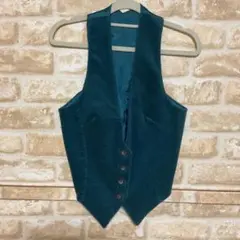 イタリア製　テイールブルーのコーデュロイ ベスト Vネック