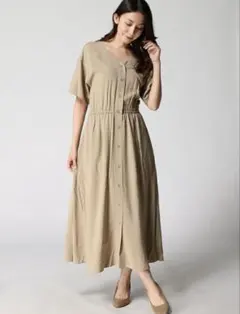 グローバルワーク　ベージュ 半袖 シャツワンピース　Lサイズ