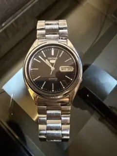 SEIKO 自動巻き時計 黒文字盤 ステンレスバンド