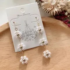 韓国ビーズ♡パールピアス ＼Pearl&Flower／ イヤリング変更可