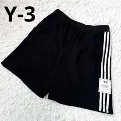 【美品✨】Y-3 ワイスリー スリーストライプ ラバーロゴ ショーツ 黒 M希少のサムネイル