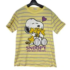 PEANUTS スヌーピー 黄色 シルバー ボーダー Tシャツ M 美品のサムネイル