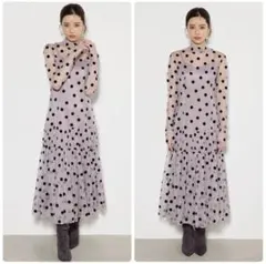 美品♡rienda ドットティアードワンピース ピンク ロングマキシ丈 S