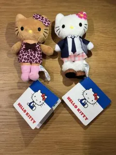 ハローキティ ぬいぐるみマスコット 日焼けヒョウ柄キティ 制服キティ2点セット