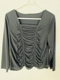 ブラックギャザー入り 長袖レッスンウェア LL