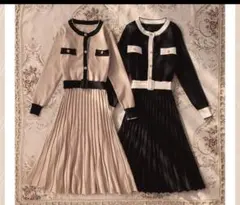 【最終処分】バイカラーワンピース ロングワンピース フレア 韓国