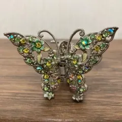 蝶の形 ヘアアクセサリー カラフルストーン　アンティーク　ヘアクリップ