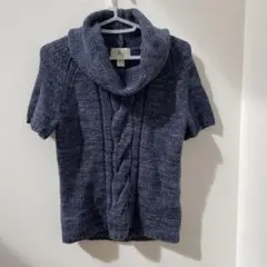 組曲　ネイビー　タートルネック 半袖ニットセーター