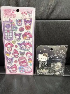 ヒョウ柄キティ＆マイメロ＆クロミ　平成はっぴーフォン＆おはじきシール♡