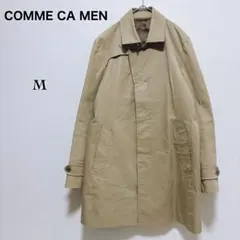 【コムサメン】首元牛革レザーベルト ステンカラーコート 比翼仕立て M