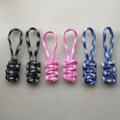 ハンドメイド パラコード ジッパープル 6本セット マルチカラー　チェック柄のサムネイル
