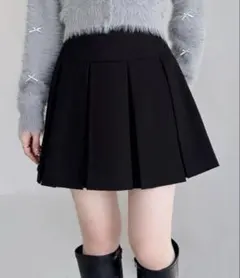 Heather ワイドプリーツミニスカート ブラック 黒のサムネイル