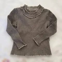 ボーダー長袖カットソー フリル付き