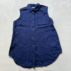 UNIQLO ユニクロ リネン ノースリーブシャツ レディース M 紺