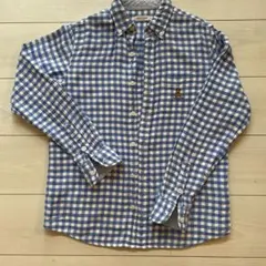 ミキハウス チェックシャツ 長袖 クマ刺繍 青系 ボタンダウン 100cm 美品