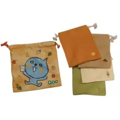 ファンタ　Qoo 猫　リバーシブ ポーチ 刺繍入りポーチ　5個セット