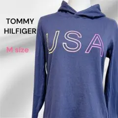 プ*能様 トミーヒルフィガー　ロングパーカー M ネイビー　ロゴ　体系カバー