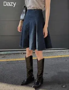 DAZY レディース膝丈カジュアルデニムAラインスカートジーンズスカート