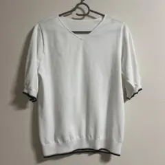 古着 ホワイト Vネック 半袖ニット