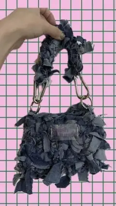 フリンジバック デニムバッグ 小型ハンドメイドデニムバック ハンドバック