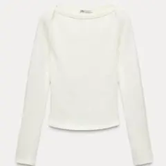 ZARAリブボートネックTシャツ ホワイト