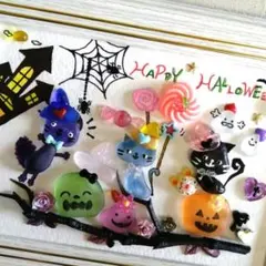 猫ちゃん達のハロウィン パーティ かぼちゃ おばけ 1点限り シーグラスアート