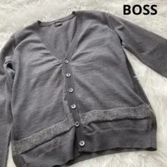 ヒューゴボス　ウール　グレー Vネック ボタンカーディガン
