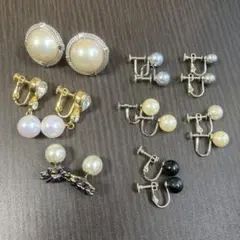まとめ　セット　イヤリング　パール　フェイク　ピアス　ブラック　グレー　ホワイト