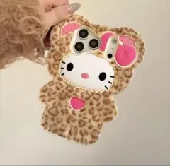ハローキティ iPhone17ケース シリコン製 ヒョウ柄