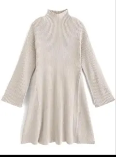 GRL ワイドスリーブフレアニットワンピース Lサイズ　オフベージュ