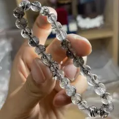 天然石ブレスレット　ブラックルチルクォーツ　透明　7.5mmのサムネイル