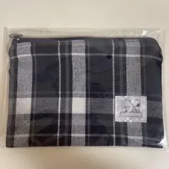 スヌーピー チェック柄ポーチ 約200mm x 120mm