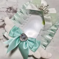 B8 ミントグリーン猫耳 トレカケースデコ 硬質ケースデコ レースデコ 推し活