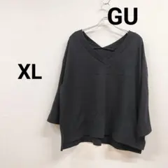 GU XL ブラック Vネック カットソー大きいサイズ部屋着