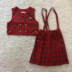 美品 マリメッコ marimekko タータンチェック ベスト セットアップ 赤