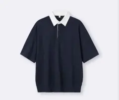 半袖 ラガーシャツ ネイビー ホワイト XL