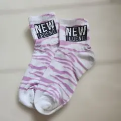 ギャル風ゼブラ柄NEW LEGEND ロゴ入り キッズ靴下 パープル